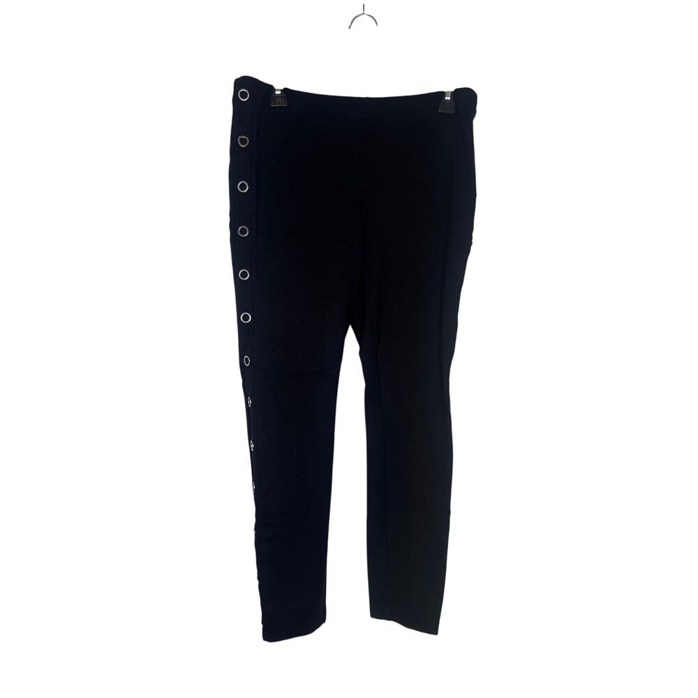 Zara Black Stretch Fitted Crop Pants w/ Silver Toned Side Grommets EUC Sz XL
